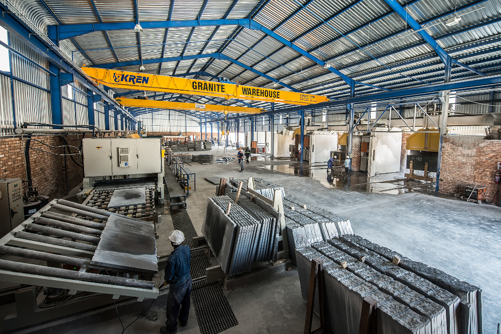 Granite polishing equipment at The Granite Warehouse factory